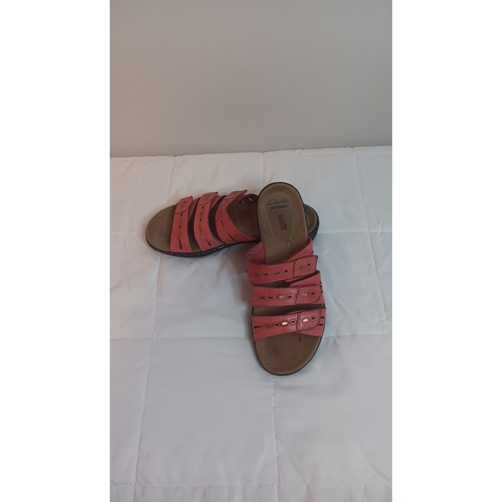 Clarks Collection Coral Pink Leather Slide Sandals Sz 9